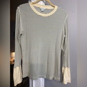 Sundance Cream and Gray Striped Long Sleeve Top